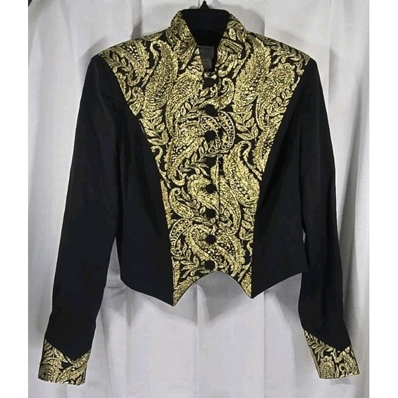 Hobby Horse Jackets & Blazers - Vintage Hobby Horse Western Rodeo Show Jacket Blazer Black Gold Metallic Large‎
